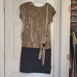 Vintage 80s Gold and Black drop waste dress